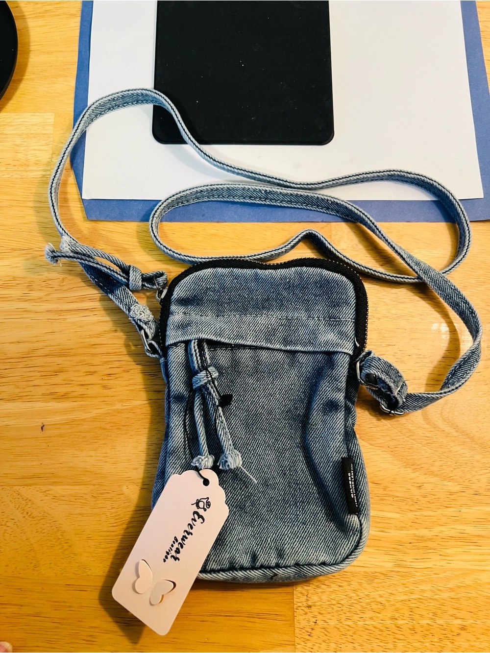 Denim Crossbody Phone Bag - Blue